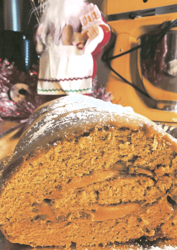 25 Days of Christmas Recipes, Day 17: Ginger Yule Log with Biscuit Filling and Butterscotch&nbsp;Sauce